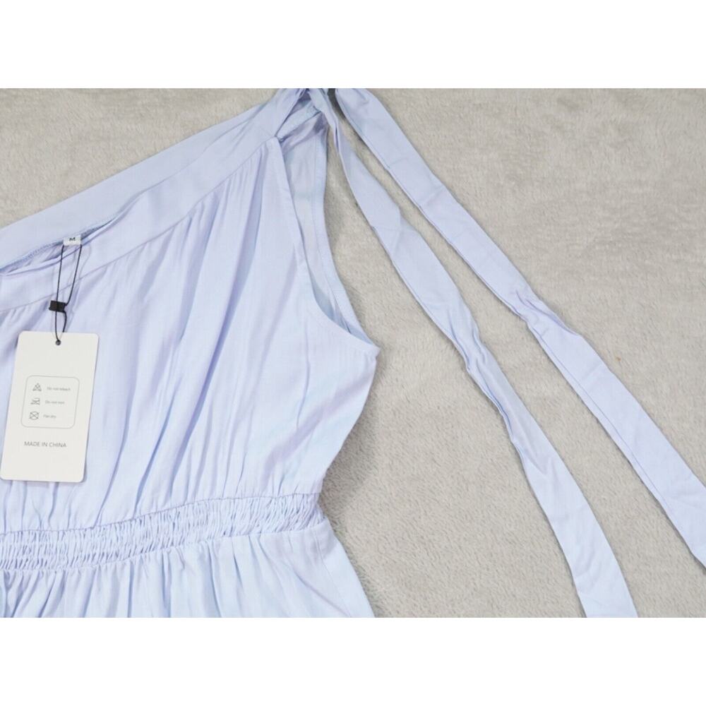 Fashion Womens Light Blue One Shoulder Tie Sundress Size M - Picture 8 of 11